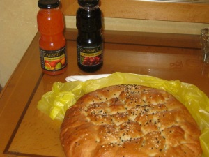 Our first breakfast at the second day, Arabian bread and juice :)